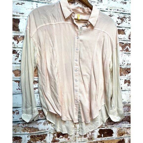 Free People Cape Town Colorblock Stripe Split Back Blouse in Peach Combo - Picture 7 of 12